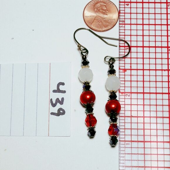 boho earrings 439#mfs Red white victorian hatpin earrings dangle vintage goth ro - Picture 5 of 5